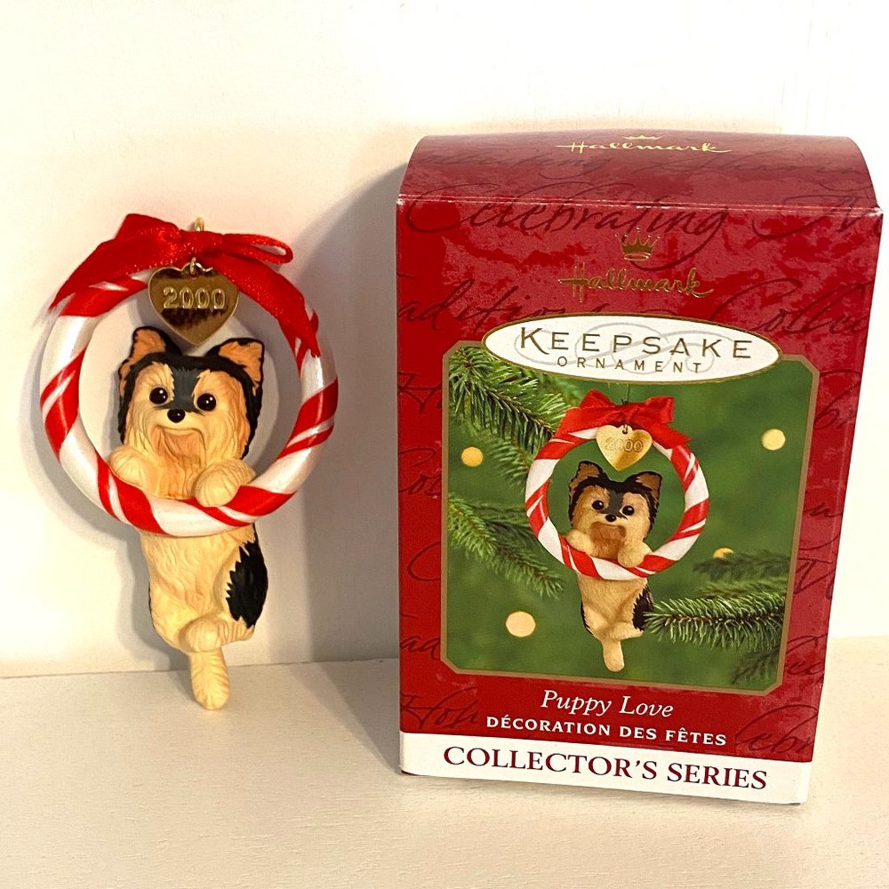 Hallmark "Puppy Love" Yorkshire Terrier Ornament Dated 2000